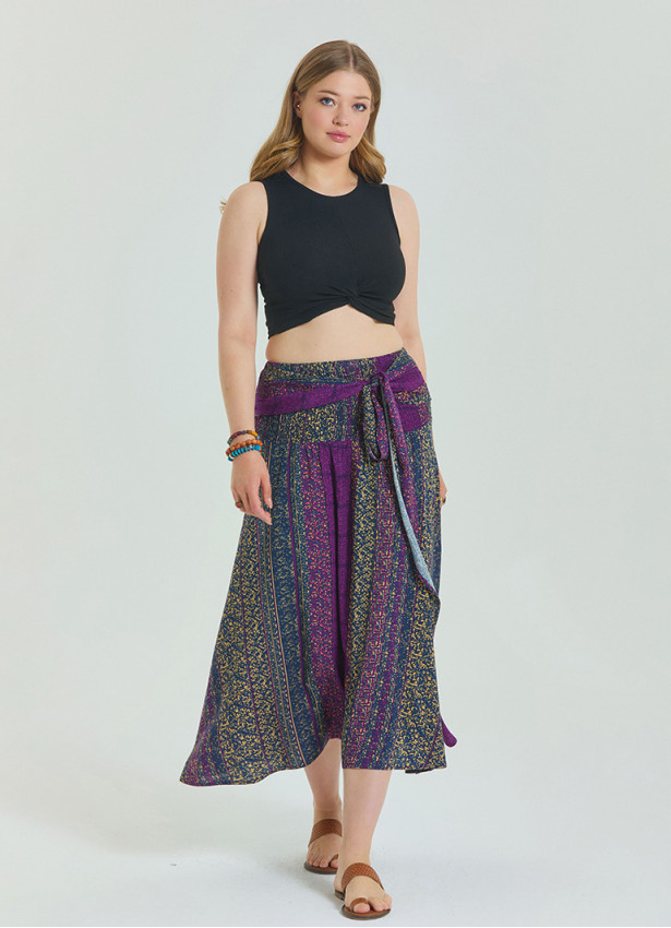 Purple Plus Size Skirt with Waist Tie 4596